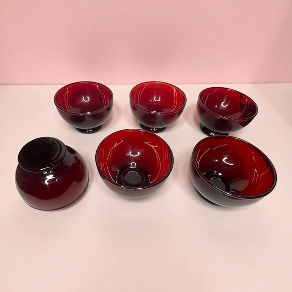 Anchor Hocking Royal Ruby Custard Sherbet Bowls Set of 6 – 7 oz Footed - Picture 5 of 10